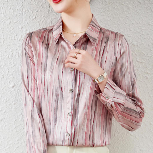 KQ-28506弹力缎重磅真丝衬衫女长袖2025年春装新款时尚品牌桑蚕丝印花上衣 商品图2