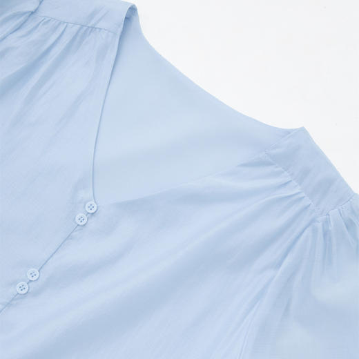 西遇法式薄纱长袖连衣裙女新款蓝色a字收腰v领长裙D0050489 商品图5