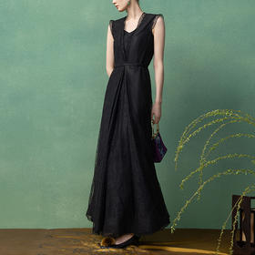 【林栖设计小店】（现货）走秀同款真丝香云纱连衣裙蕾丝无袖收腰2025夏季新品女裙1952374