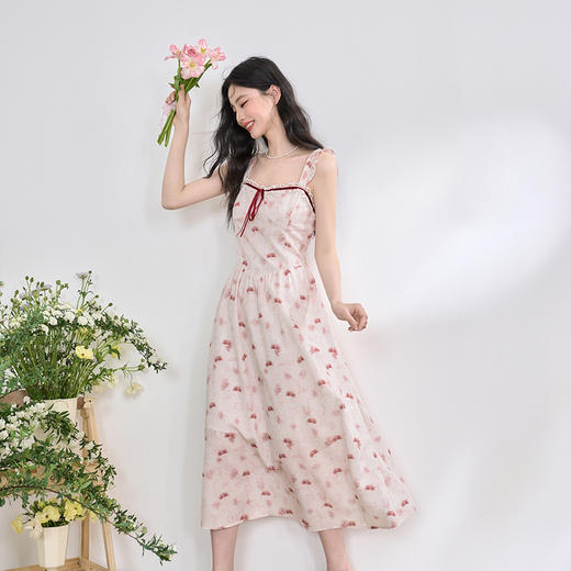 西遇粉色碎花吊带裙套装女夏季新款法式薄款针织开衫两件套D0050470 商品图2