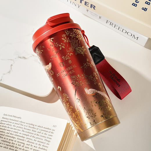 大英博物馆 东方梦境系列 鹊鸣金枝便携咖啡保温杯 红金款 商品图1
