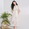 西遇白色法式连衣裙女新款茶歇a字收腰泡泡袖v领长裙D0050471 商品缩略图2
