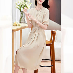 KQ-P09080     03双绉真丝法式气质端庄大气质桑蚕丝短袖连衣裙子女夏季显瘦裙子