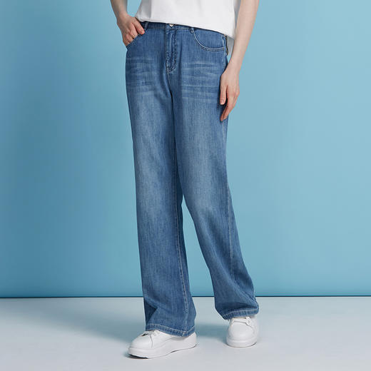 EITIE爱特爱棉感舒适复古蓝色直筒显瘦薄款牛仔裤2025夏季新款B2505618 商品图2