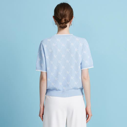 EITIE爱特爱精致绣花通勤百搭柔软舒适短袖针织开衫2025夏季新款针织衫B2501612 商品图9