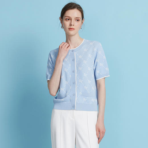 EITIE爱特爱精致绣花通勤百搭柔软舒适短袖针织开衫2025夏季新款针织衫B2501612 商品图8