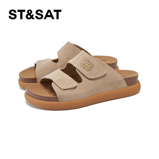 【牛反绒】星期六复古褐棕魔术贴外穿凉拖SSD2110390 商品图8