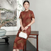 复古中式改良旗袍裙，文艺斜襟立领香云纱真丝短袖连衣裙子KQN-54830 商品缩略图2