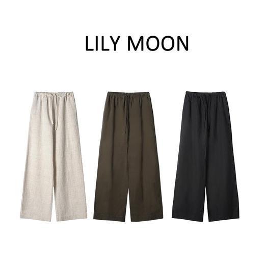 【75%天丝+25%亚麻】LILY MOON天丝亚麻松紧腰抽绳阔腿裤LM1228 商品图2