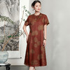 复古中式改良旗袍裙，文艺斜襟立领香云纱真丝短袖连衣裙子KQN-54830 商品缩略图0