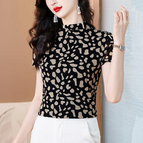 印花网纱t恤短袖修身显瘦小衫K-B12N2699
