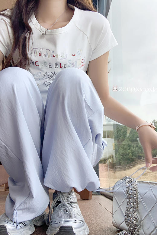 <曾小咸推荐>蓝色宽松脚口抽绳工装裤休闲裤 商品图5