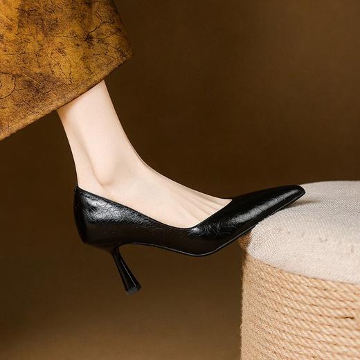 【预售5天】全皮女鞋细跟尖头浅口单鞋牛皮韩版简约气质高跟鞋通勤工作鞋SLLK&sl-7903 商品图3
