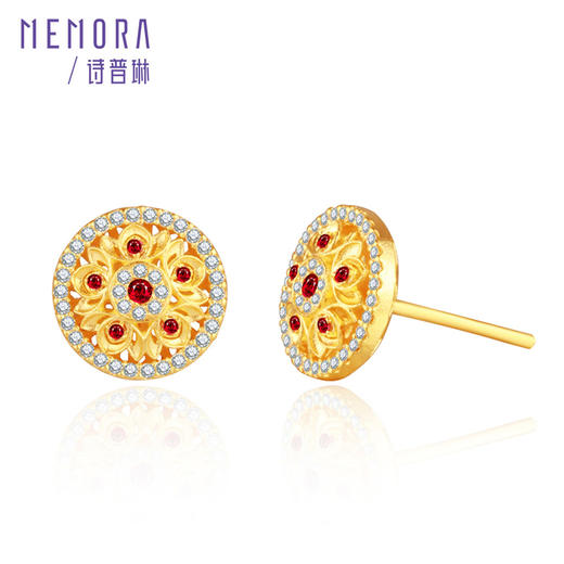 【热卖臻品】芳华-美人如花红宝石耳饰 太阳花足金黄金钻石耳环女士礼物MEMORA诗普琳LE489701 商品图1