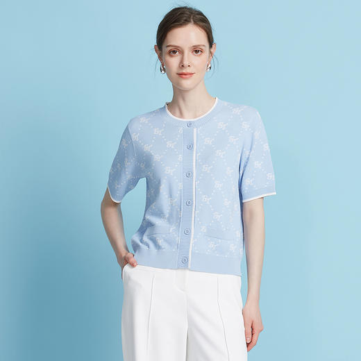 EITIE爱特爱精致绣花通勤百搭柔软舒适短袖针织开衫2025夏季新款针织衫B2501612 商品图7