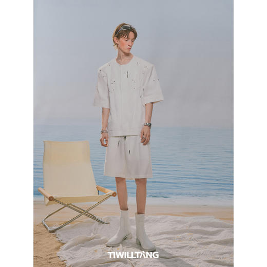 启世录TIWILLTANG“跃动晶凌"无领结构分割短袖夹克夏季刺绣上衣 商品图4