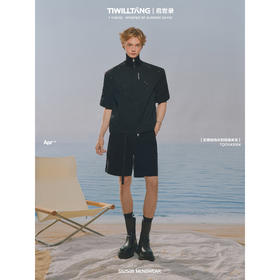 启世录TIWILLTANG“跃动晶凌"无领结构分割短袖夹克夏季刺绣上衣