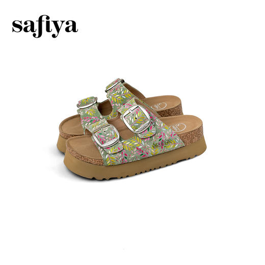Safiya/索菲娅2025一脚蹬轻便厚底印花复古双扣带露趾勃肯凉拖 SFD2110156 商品图8