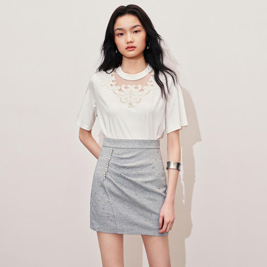 宫廷复古风T恤夏季上衣女(货号:MS85TS018A1001) 商品图0