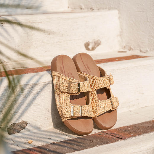 预售|Safiya/索菲娅2025复古拉菲草编织轻便休闲外穿舒适勃肯一字拖SFD2110360/SFD1110M60 商品图5