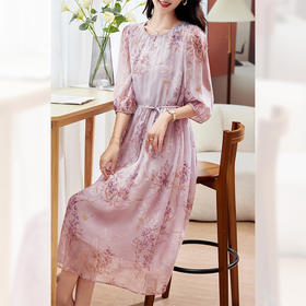 KQ-PZ09186真丝连衣裙夏装气质大码中长宽松系带垂顺16姆米桑蚕丝乔其纱