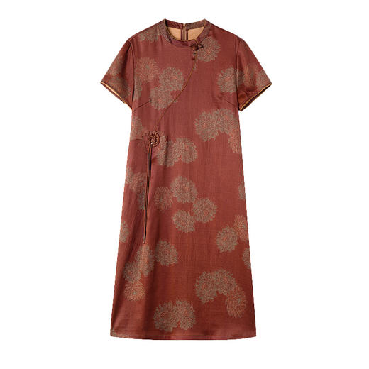 KQ-54830夏季复古中式改良旗袍裙文艺斜襟立领香云纱真丝短袖连衣裙子 商品图4