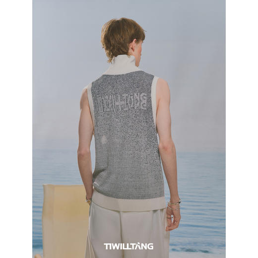 启世录TIWILLTANG“渐进流律”坑条提花渐变背心夏季拉链无袖上衣 商品图3