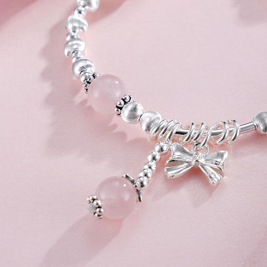 子佩集S925银【粉红思绪】手串【TSB0001-50】纯银手链粉晶蝴蝶结2503 商品图4