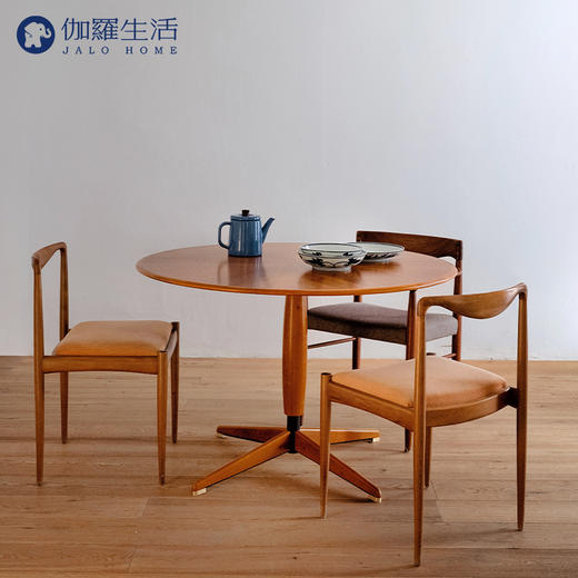 伽罗 JALO MCM风格十字腿柚木圆餐桌 商品图0