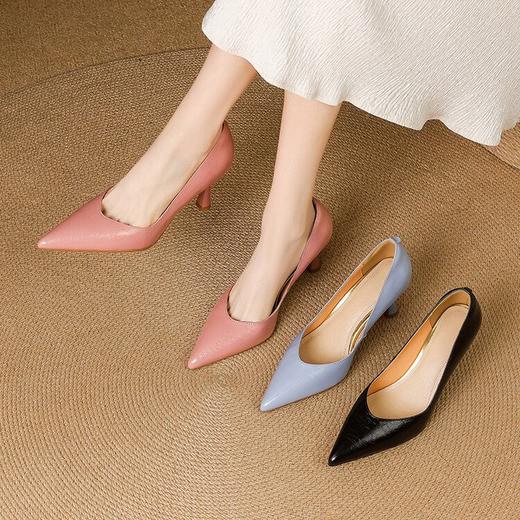 【预售5天】全皮女鞋细跟尖头浅口单鞋牛皮韩版简约气质高跟鞋通勤工作鞋SLLK&sl-7903 商品图4