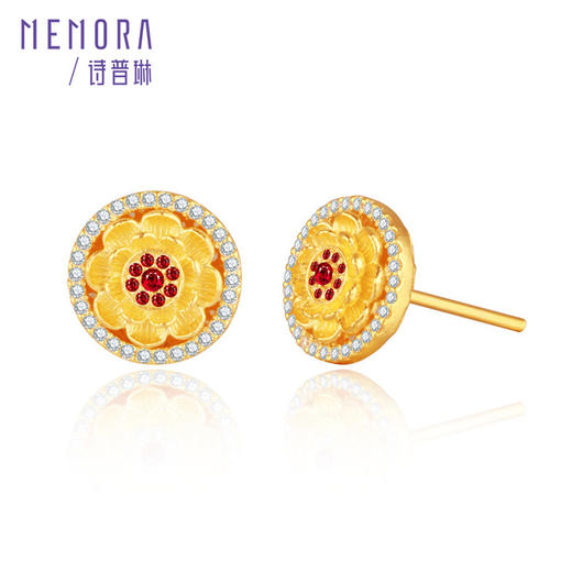 【热卖臻品】芳华-美人如花红宝石耳饰 牡丹花足金黄金钻石耳环女士礼物MEMORA诗普琳LE489301 商品图1