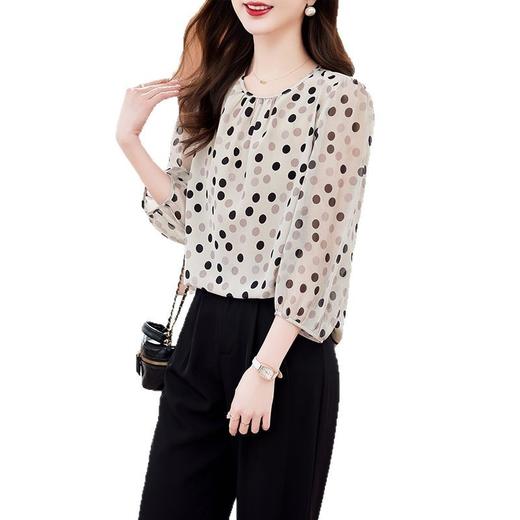 KQ-90627夏季新款女士衬衫夏装圆点真丝衫遮肚减龄上衣小衫桑蚕丝 商品图4
