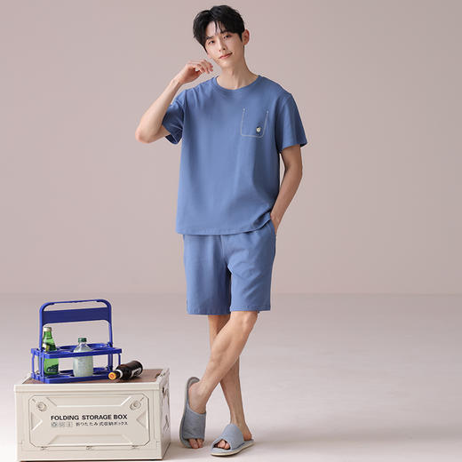 I'd爱帝男士短袖套装夏季纯棉简约拼色家居套装 商品图6