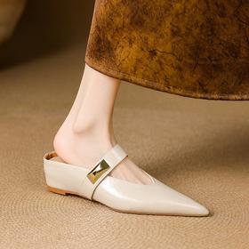 【预售5天】真皮包头凉鞋，尖头平底半拖鞋女柔软穆勒鞋SLLK&sl-7905