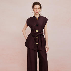 QF401斯尔丽2025夏季新款立体手工绣花上衣高端套装茶歇休闲阔腿裤套装