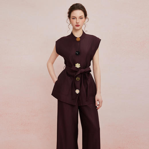 QF401斯尔丽2025夏季新款立体手工绣花上衣高端套装茶歇休闲阔腿裤套装 商品图0