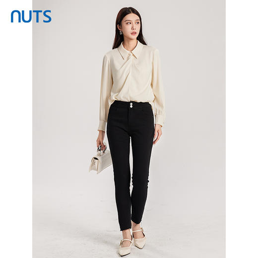 NUTS夏季新品黑色时尚显瘦气质水洗牛仔长裤4351101A1 商品图5