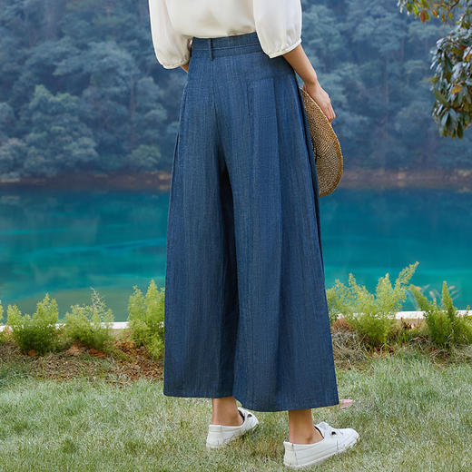 玳莎天丝亚麻牛仔蓝九分裤女2025年夏季新款宽松显瘦百搭休闲裤  FB36309 商品图3