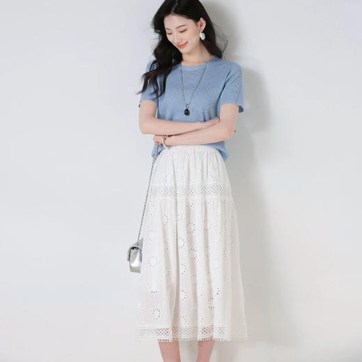 【高货sh】全新升级【铂金会员192/天猫259/差价67】(12930) 洛诗琳25夏季法式浪漫白色刺绣蕾丝镂空松紧腰A字半身裙 商品图3