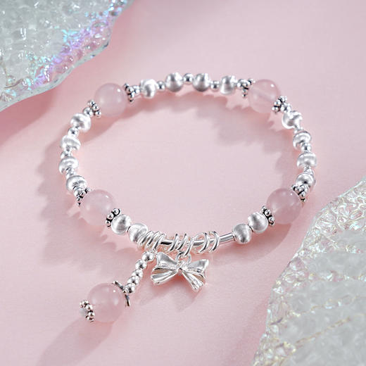 子佩集S925银【粉红思绪】手串【TSB0001-50】纯银手链粉晶蝴蝶结2503 商品图3