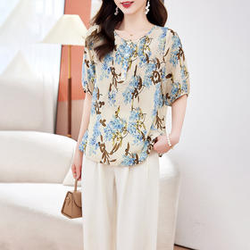 KQ-506013真丝衬衫女士夏季宽松短袖上衣新款小个子碎花小衫桑蚕丝上衣