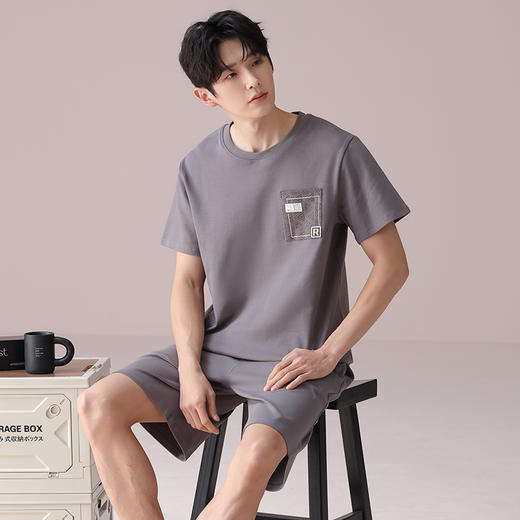 I'd爱帝男士短袖套装夏季纯棉简约拼色家居套装 商品图3