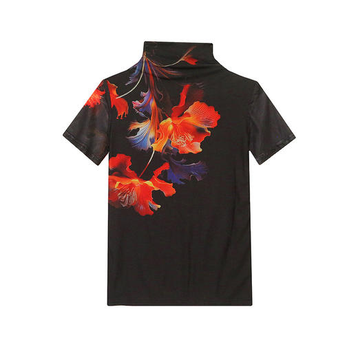 时尚洋气印花定位花短袖网纱设计感上衣K-A55F8636 商品图4