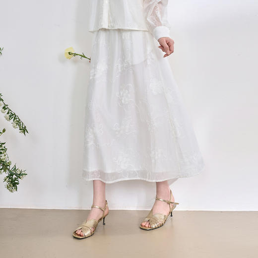 复古文艺感天丝重工肌理感绣花半身裙女松紧腰伞裙V0550226 商品图0