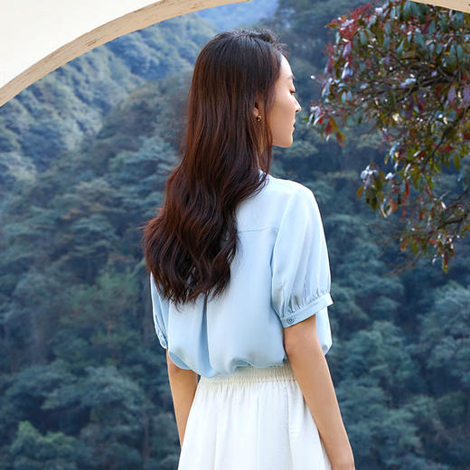 玳莎V领叠趴领真丝衬衫女2025年夏季新款短袖100%桑蚕丝双绉上衣  FB31101 商品图3