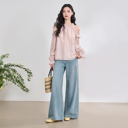 气质优雅莱赛尔露肩重工立体花边领口衬衫女衬衣V0450100 商品图1