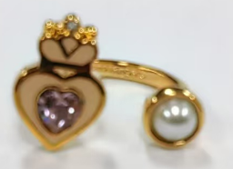 （文创）NNF-16K镀金皇冠粉水晶珍珠不对称开口戒指(NV03102)