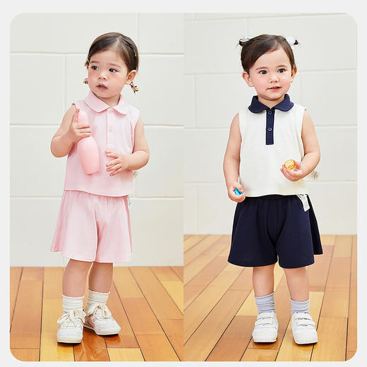 【凉感抑菌】迷你巴拉男女童轻薄透气翻领甜美无袖裙裤套装 商品图2