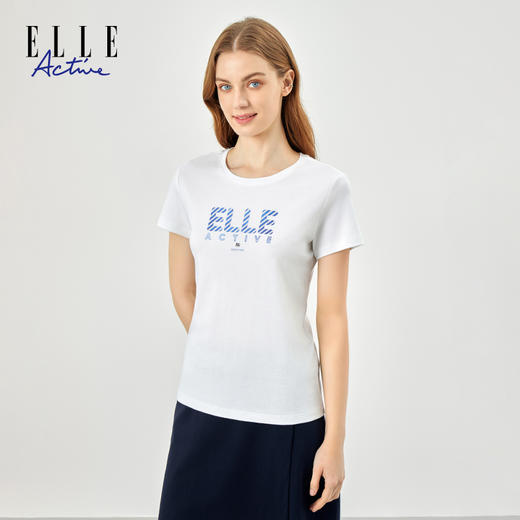 ELLE Active夏新款舒适亲肤经典字母针织短袖T恤女修身版上衣 商品图3