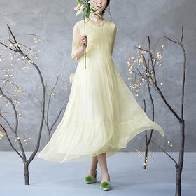 【林栖设计小店】金丝顺纡绉真丝连衣裙优雅绣花肌理感2025夏季新品长裙女1952072